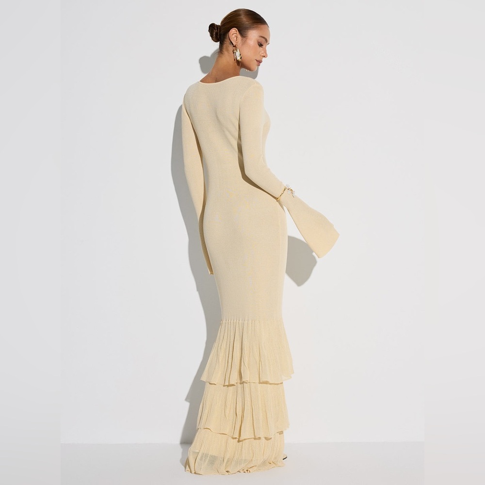 Commense Apricot Layered Ruffled Hem Knit Maxi Dress Sz M NWT - Picture 2 of 10
